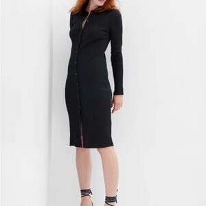 GAP Black rib polo midi dress
